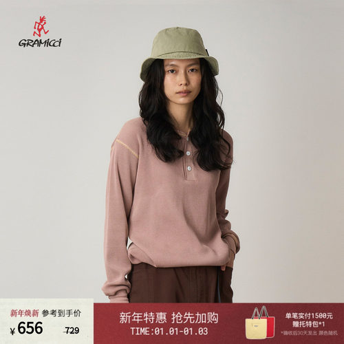 GRAMICCI小野人华夫格亨利衫复古休闲长袖T恤GUT5-F3006