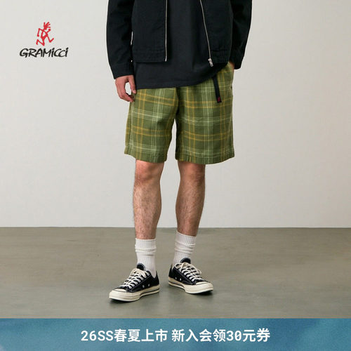 【26新款】GRAMICCI小野人男士棉麻格纹运动休闲短裤子G6SM-P017