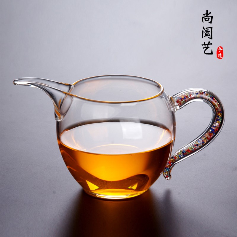 手工耐热长嘴公道杯玲珑玻璃彩把公杯玻璃功夫茶具茶海分茶器包邮