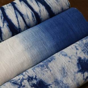 大理蓝言扎染手织老土布布料传统手工茶席床旗粗布装 饰靛蓝染面料