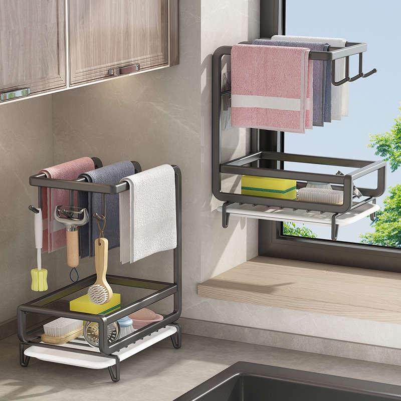 贝凯抹布架免打孔厨房置物架水槽洗碗布沥水架沥水篮钢丝球收纳架