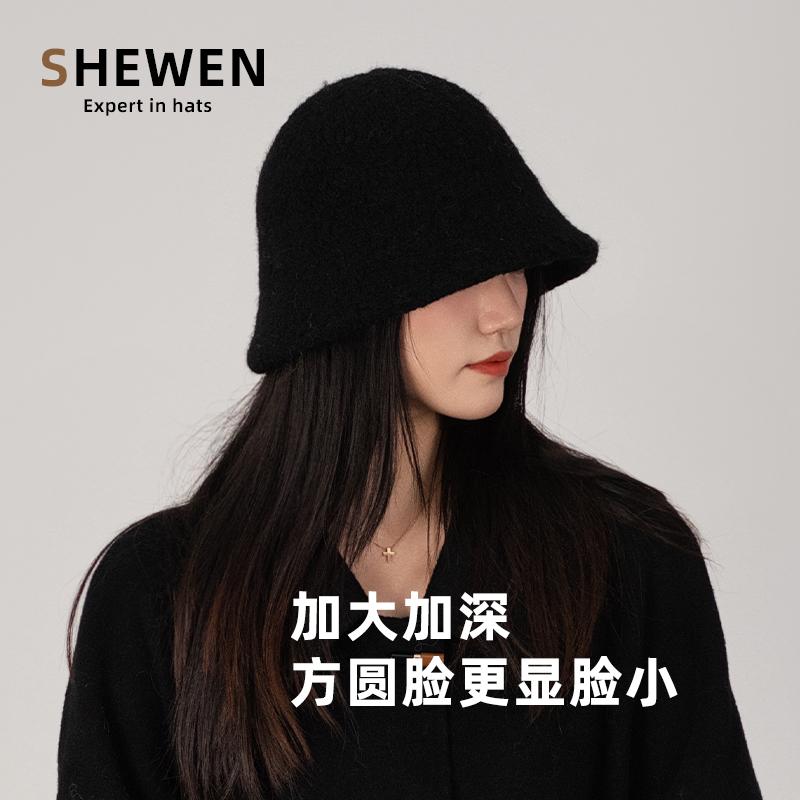 佘温帽子女秋冬黑色渔夫帽