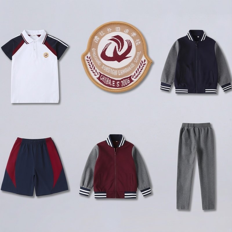 清江外国语学校校服套装小学生清外棒球服藏青枣红夏季冬季运动服