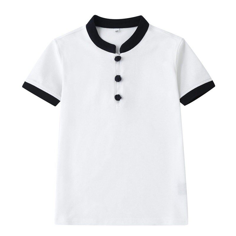 小学生校服短袖英伦风夏季男童T恤立领休闲女童POLO衫白色园服棉T