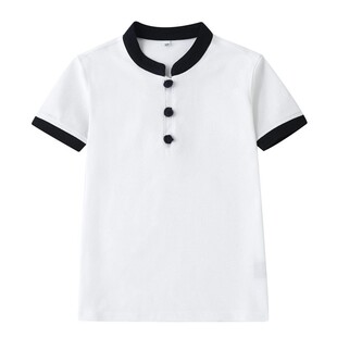 小学生校服短袖英伦风夏季男童T恤立领休闲女童POLO衫白色园服棉T