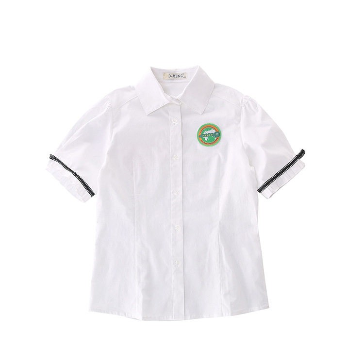 天津外语校服 新款短袖衬衫女童单层夏装学生白色衬衣校服表演服T