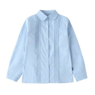 中小学生校服儿童白衬衫班服女童长袖花丝边浅蓝内搭衬衫园服纯棉