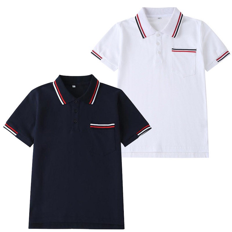 学院英伦风园服夏季中小学生藏青色校服polo衫 男女童短袖T恤班服