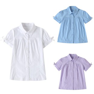 小学生校服衬衫短袖百搭女童透气衬衫蝴蝶结袖口英伦风丁香紫蓝色