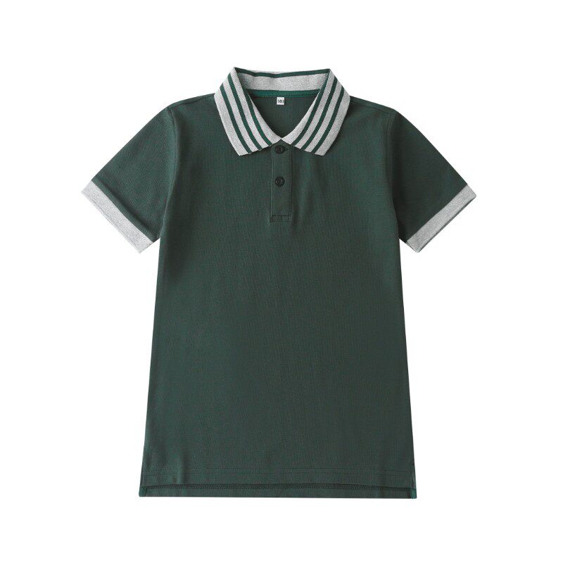 墨绿色中小学生校服套装学院英伦风夏季藏青纯色条纹衣领 T恤上衣