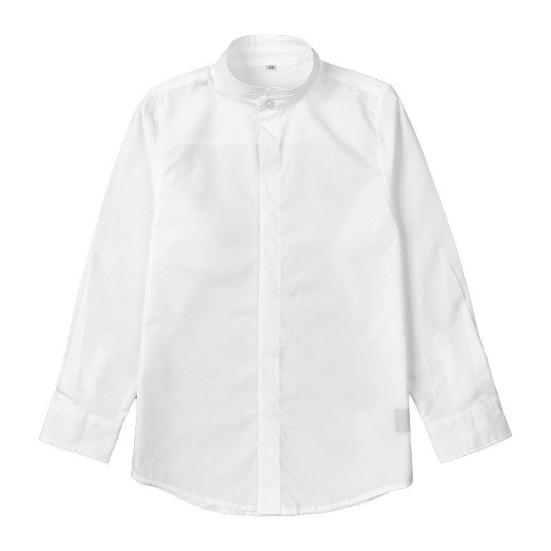 纯棉白色立领衬衫长袖男童中大童表演服小学生校服弹力布衬衫班服