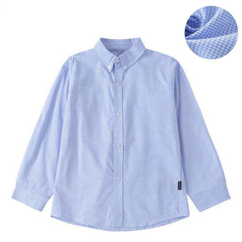 中小学生校服衬衫长袖千鸟格衬衫男外套秋装女童蓝色格子班服春季