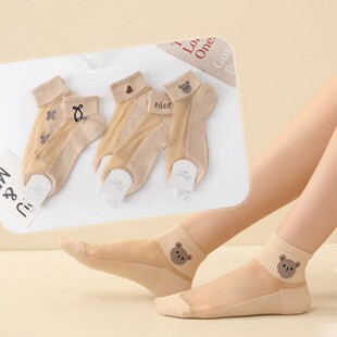 袜子女夏季 棉底卡丝袜ins潮百搭低帮可爱日系小熊短丝袜. 超薄款
