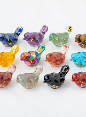 跨境天然水晶碎石滴胶小鸟摆件 家居办公装饰工艺品 车载摆件