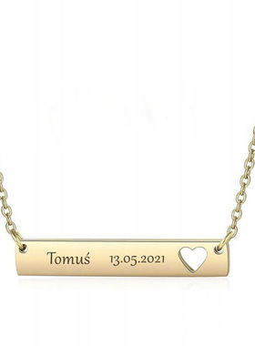 支持刻字简约不锈钢镂空桃心吊牌吊坠项链女不掉色ins冷淡风配饰