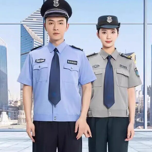 新式保安衬衫夏季安保工作制服男士全套透气工装免烫短袖灰色薄款