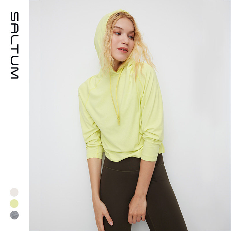 运动休闲外套女长袖宽松带帽卫衣春秋瑜伽上衣健身跑步连帽罩衫