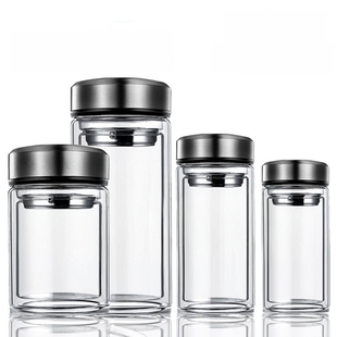 矮粗型双层玻璃杯智能测温泡茶杯子家用户外办公男女士大容量水杯