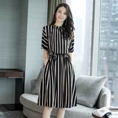 新款 2022夏季 竖条纹宽松收腰遮肚子显瘦连衣裙 女装 valvoelite时尚