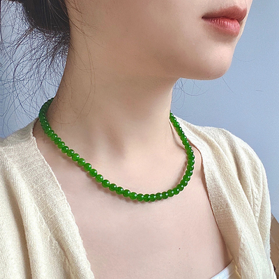 中式国风碧玉显白妈妈款锁骨链