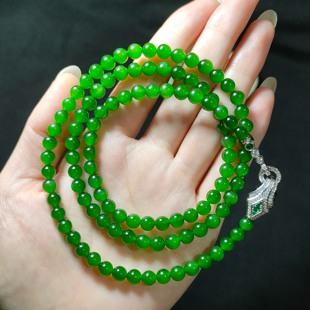 和田玉碧玉项链阳绿老料菠菜绿圆珠锁骨链万能链毛衣链新中式国风