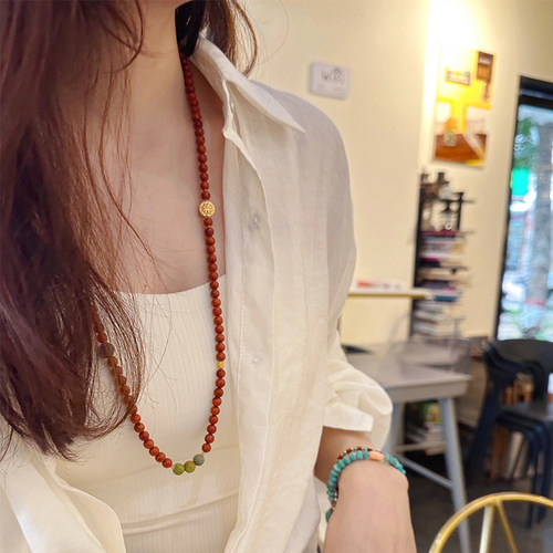 天然南红项链毛衣链满色满肉手链