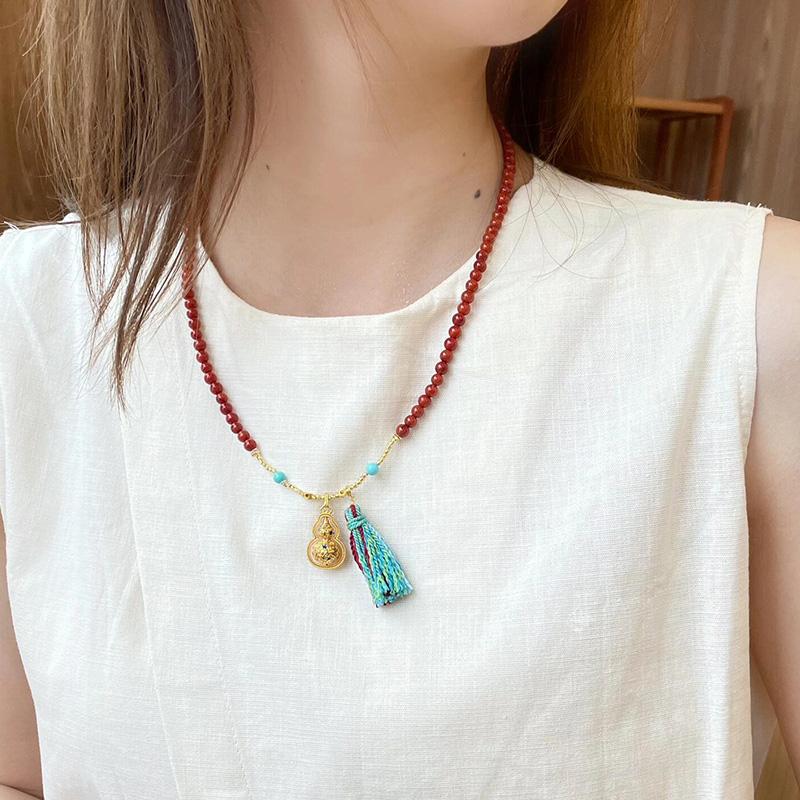 天然南红玛瑙项链柿子红葫芦吊坠