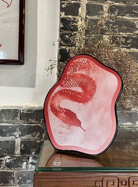 蛇年好运中国风客厅装饰画电视柜桌面摆画高级感卧室网红摆件轻奢