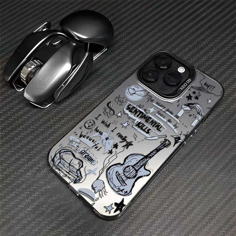 涂鸦吉他适用iPhone16promax15plus彩银男14手机壳13苹果12保护套保护套外壳防摔卡通男女全包网红新款