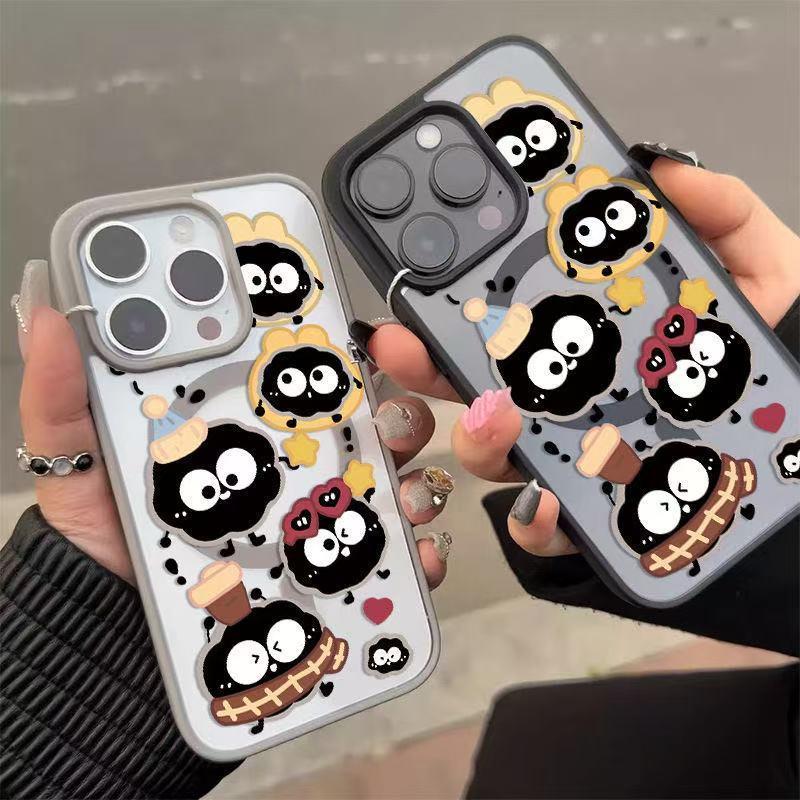 满屏煤球适用苹果16promax手机壳15Pro高级14plus全包ip13磁吸保护套外壳防摔卡通男女全包网红新款