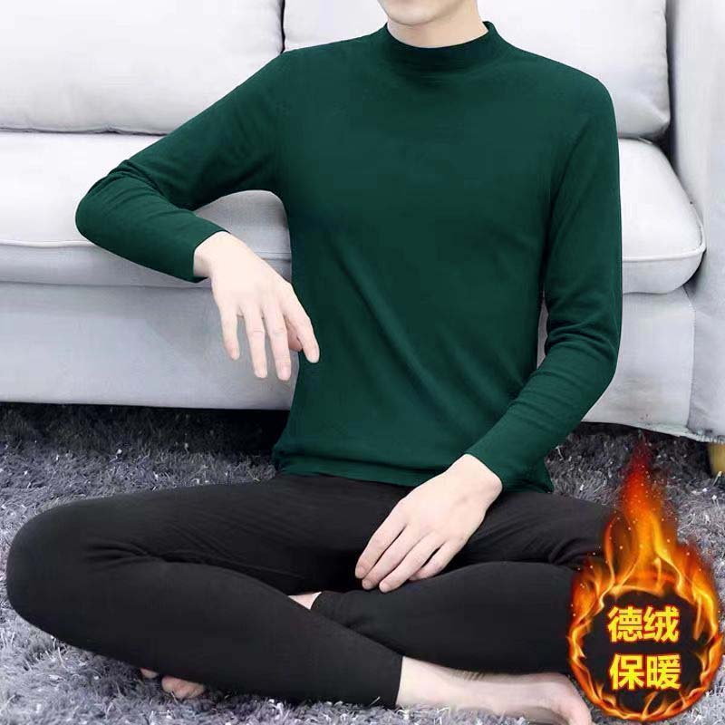 户外干活男士秋冬季潮德绒套装上衣裤子秋衣服防寒保暖修身打底衫