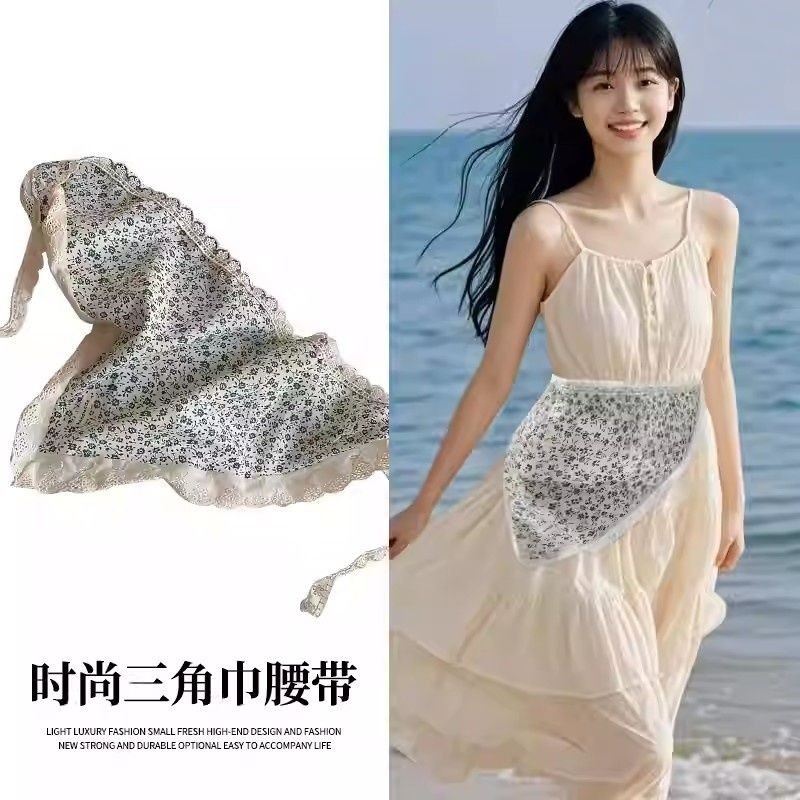 蝴蝶结法式仙气蕾丝三角巾腰带配裙子绑带系在腰上丝巾腰带女款夏