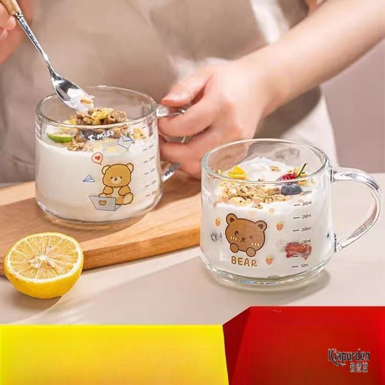 杯子刻度牛奶杯早餐杯可爱微波炉可加热ins燕麦杯儿童玻璃女麦片