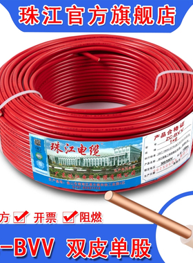 珠江电线BVV 1.5 2.5 4 6平方铜芯国标阻燃家用户外双皮单股硬线