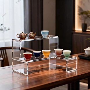 亚克力透明多宝格桌面茶具博古架分层收纳置物架轻奢可定制展示架