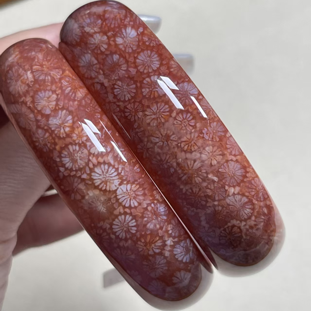 彩色花珊瑚玉天然玉石直播间手镯吊坠老料选货