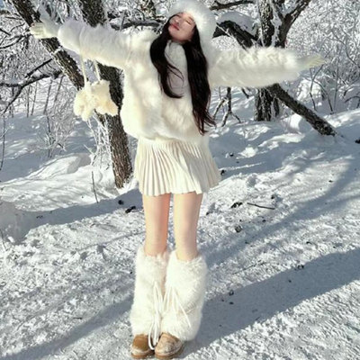 去东北防寒装备毛毛袜套堆堆袜靴套长白山哈尔滨穿搭旅游保暖腿套