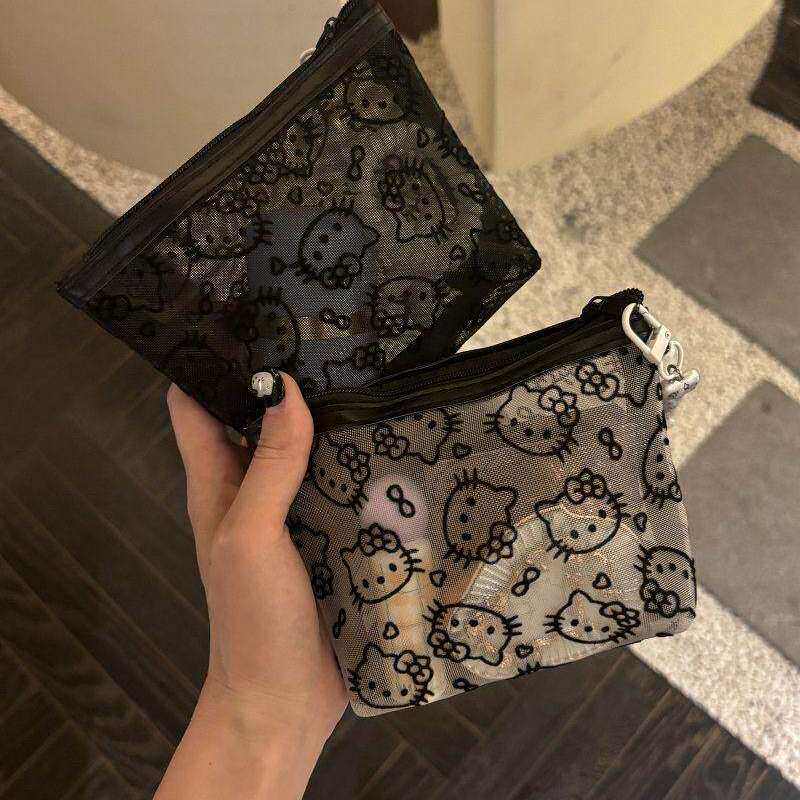 KT猫网纱包透明网纱卡通化妆包便携收纳包女拉链补妆包
