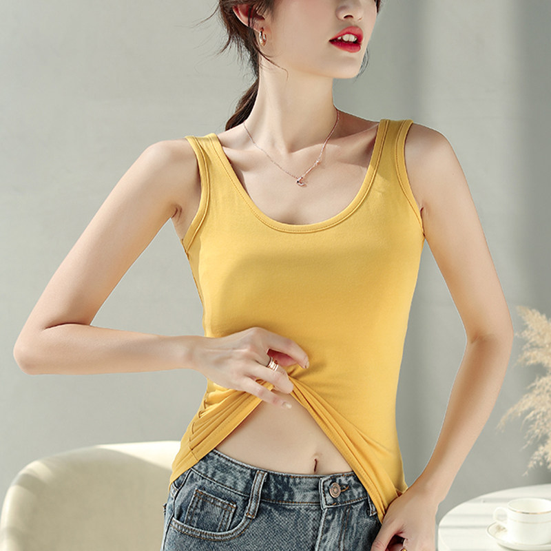姜黄色U型美背打底吊带背心女外穿夏季内搭无袖运动上衣纯棉薄款