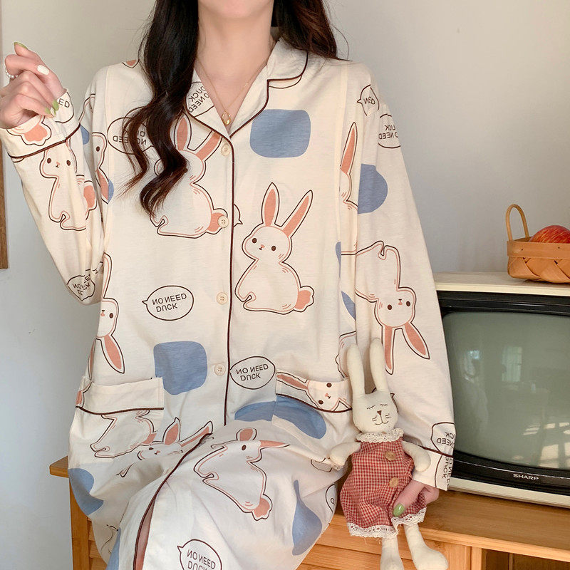임산부 잠옷 여성 봄과 가을 긴 2023 토끼 잠옷 임신 기간 산전 및 산후 감금 대기 카디건 드레스 여름