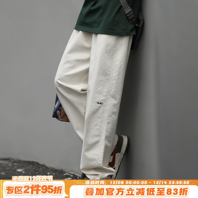 嘿马七作日系复古刺绣直筒裤宽松