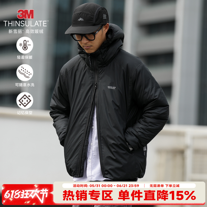 3M雪丽棉HEEMKIZOO日系复古男冬季连帽外套休闲加厚棉服宽松棉衣