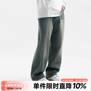 子 户外休闲长裤 330gHEEMKIZOO美式 复古春秋男做旧水洗直筒牛仔裤