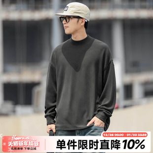 宽松休闲长袖 HEEMKIZOO日式 弹力绒感双面打底衫 男款 上衣 复古秋季