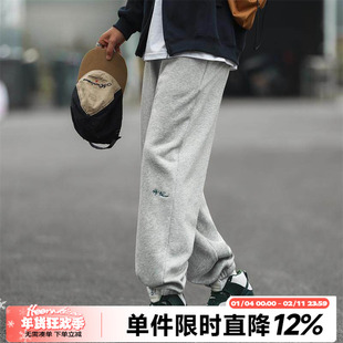 340gHEEMKIZOO日系复古春秋男刺绣直筒束脚卫裤休闲百搭运动长裤