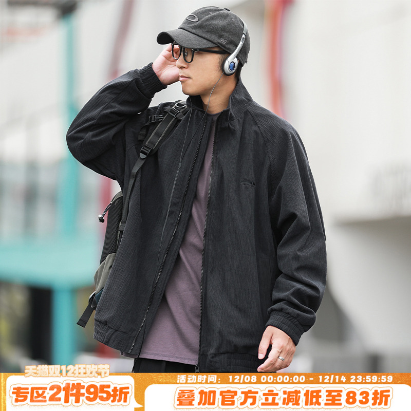 HEEMKIZOO日系复古秋季男士灯芯绒夹克宽松休闲刺绣logo外套上衣