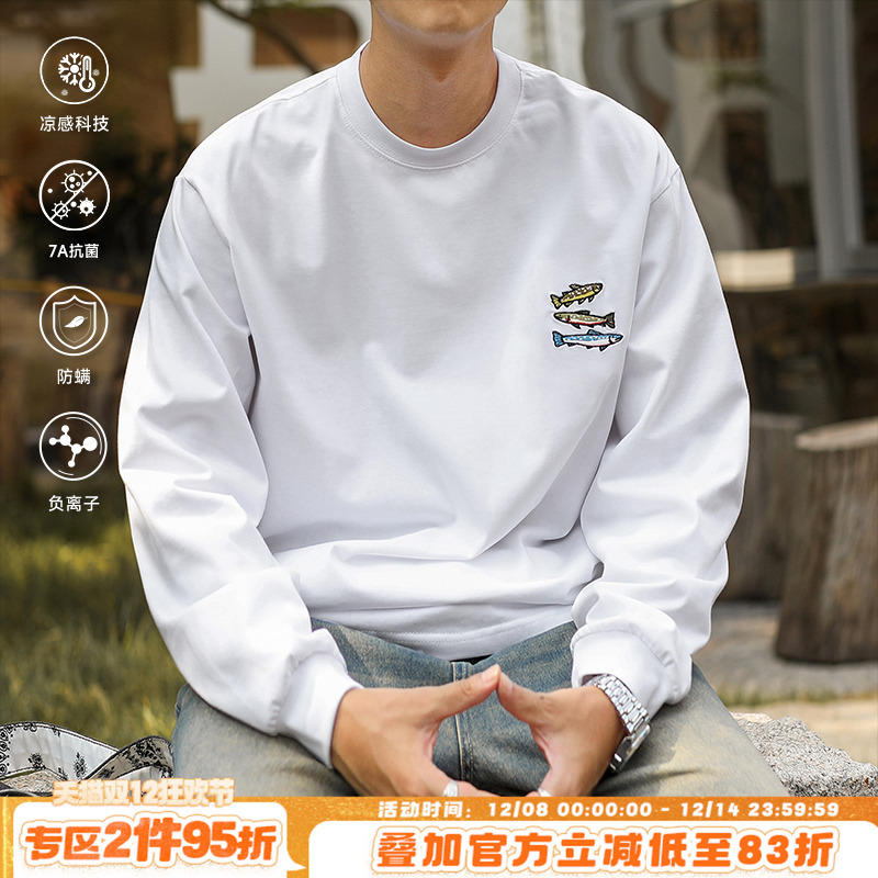 HEEMKIZOO日系小鱼刺绣长袖T恤潮