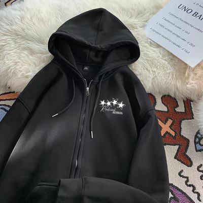颖膝连帽开衫卫衣男士春秋季潮牌