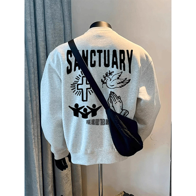 颖膝美式圆领卫衣男款秋冬季潮牌