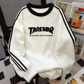 冬季 美式 三条杠条纹卫衣男士 潮牌宽松加绒加厚青少年保暖上衣外套